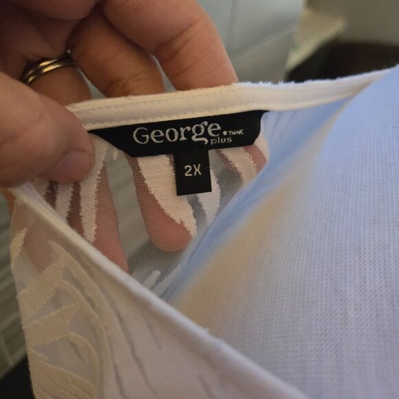 🌴 George Plus Cold Shoulder Palm Print Top - 2X - Picture 2 of 2